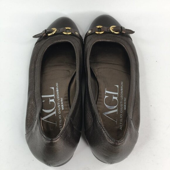 AGL Brown Cap Toe Leather Flats 558034 Size 37.5 - Picture 9 of 11